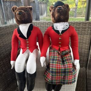 VTG AA Importing Inc Mr & Mrs Fox Equestrian Fox Hunt Plush Shelf Sitters 21”